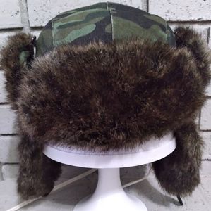 Unisex Adult Trapper Hat Green Camo and Fur